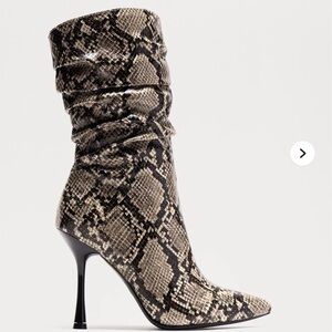 Fashion Nova Black and White Snakeskin Heeled Boots